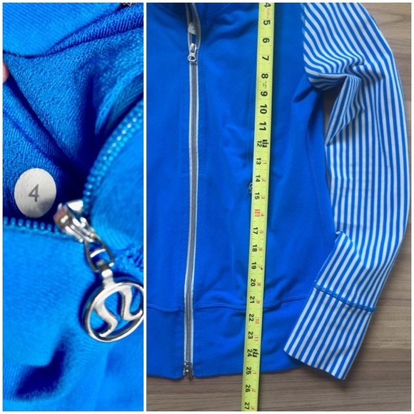 🍋Lululemon Daily Yoga Jacket Beaming Blue / Classic Stripe Polar Cream Sz 4 - Picture 4 of 9